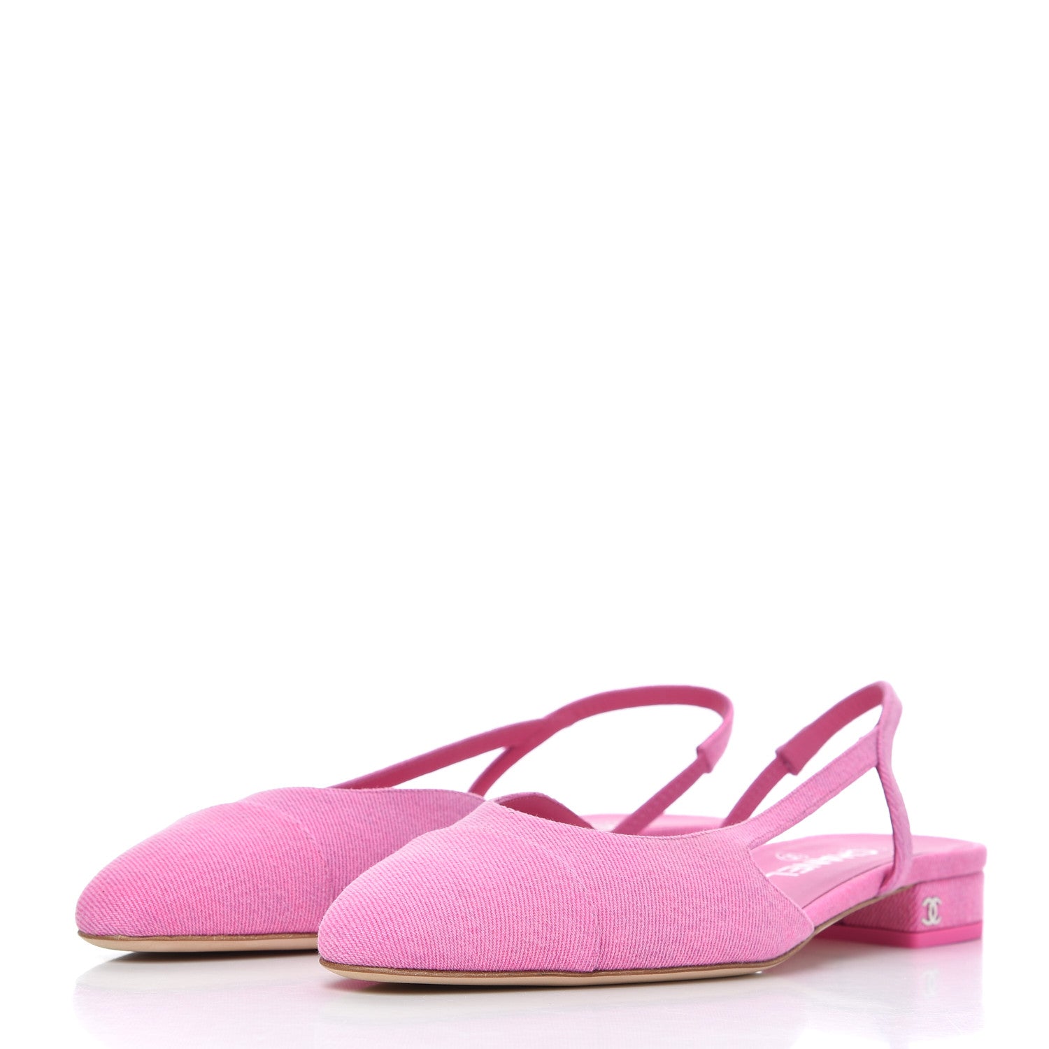 Chanel Denim Cap Toe CC Slingback Flat 39.5 Neon Pink 3 of 9