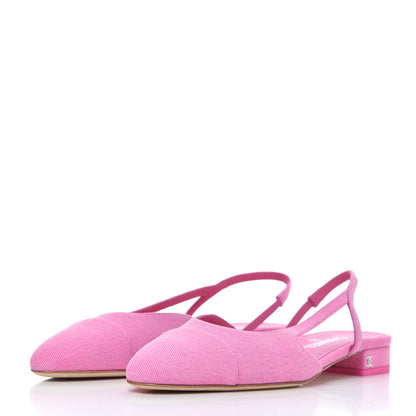 Chanel Denim Cap Toe CC Slingback Flat 39.5 Neon Pink 3 of 9
