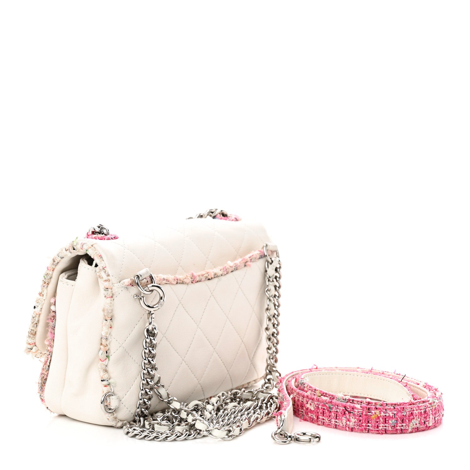 Chanel Lambskin Tweed Quilted Elegant Trim Flap White 3 of 12