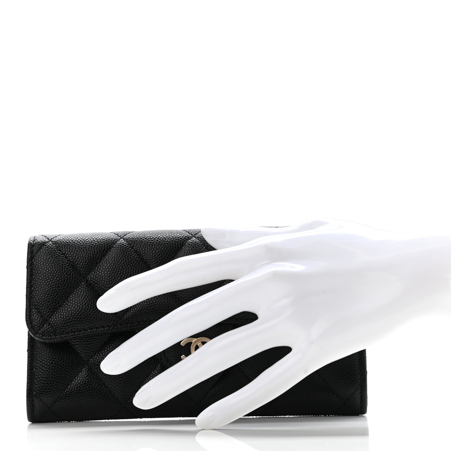 Caviar Quilted Medium Gusset Flap Wallet Black