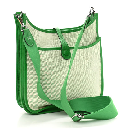 Hermes Toile Taurillon Clemence Evelyne III PM Bambou Ecru 3 of 10