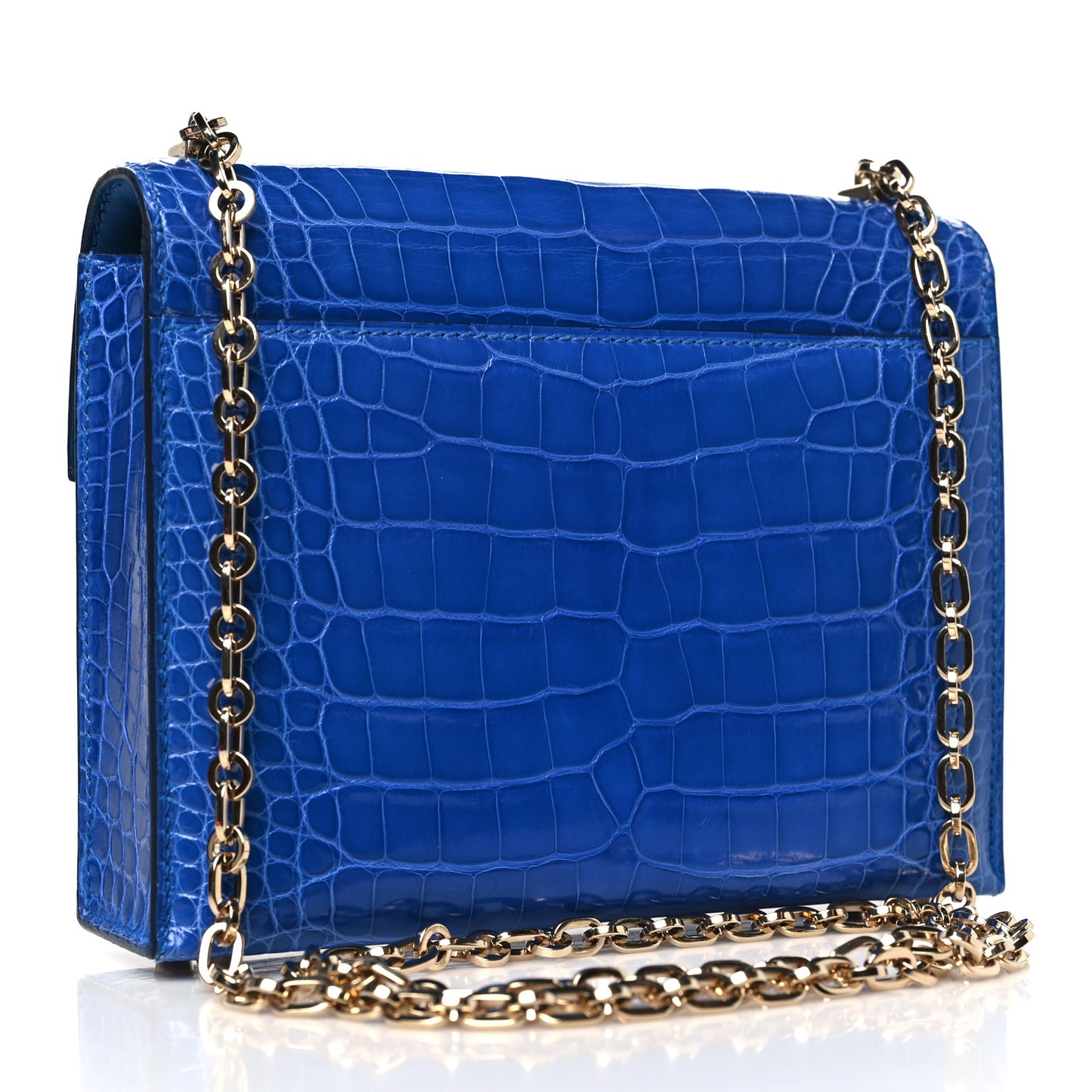 Shiny Alligator Mini Verrou Chaine Bag Bleu Electrique