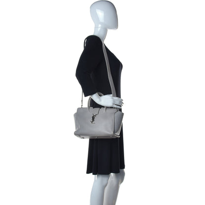 Saint Laurent Smooth Calfskin Crocodile Embossed Baby Monogram Downtown Cabas Gris Perle 2 of 12