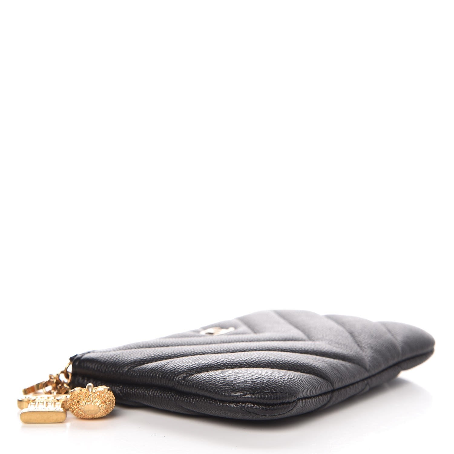 Chanel Caviar Chevron Quilted Small Ancient Greek Charms Cosmetic Case Black 4 of 8