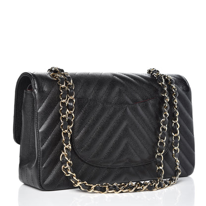 Chanel Caviar Chevron Quilted Medium Double Flap Black 3 of 10