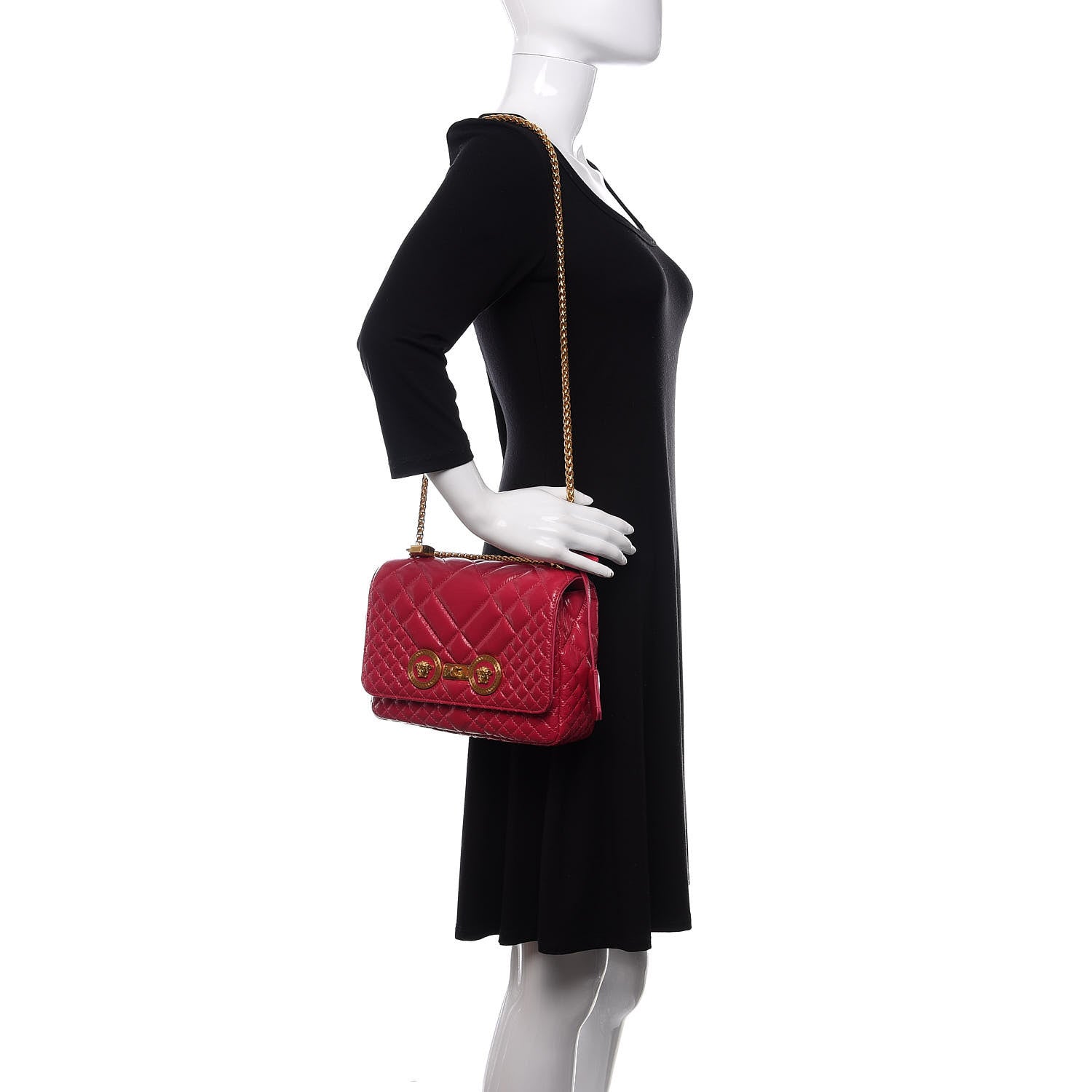 Versace Patent Nappa Quilted Medium Icon Shoulder Bag Fuchsia 2 of 9