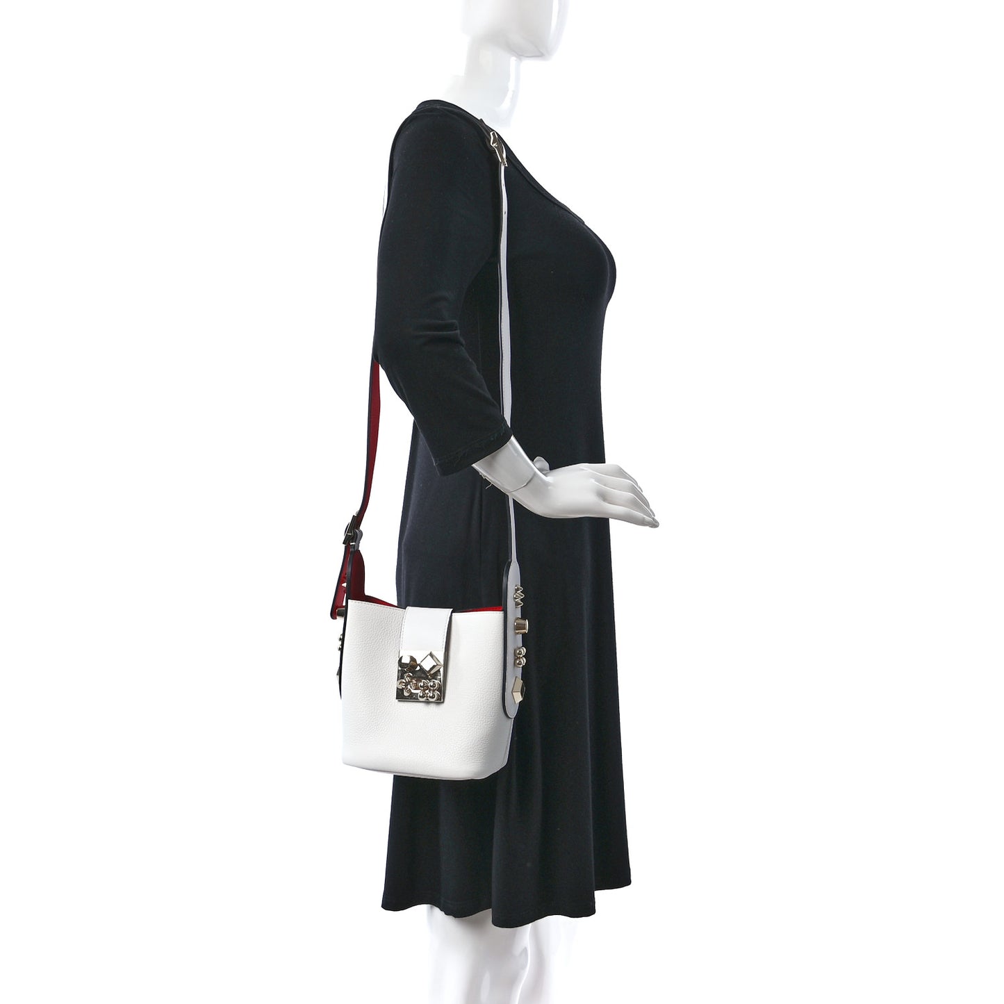 Grained Calfskin Mini Carasky Bucket Bag White
