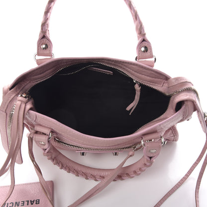 Balenciaga Agneau Classic Silver Hardware Mini City Logo Strap Pale Rose Black 5 of 9