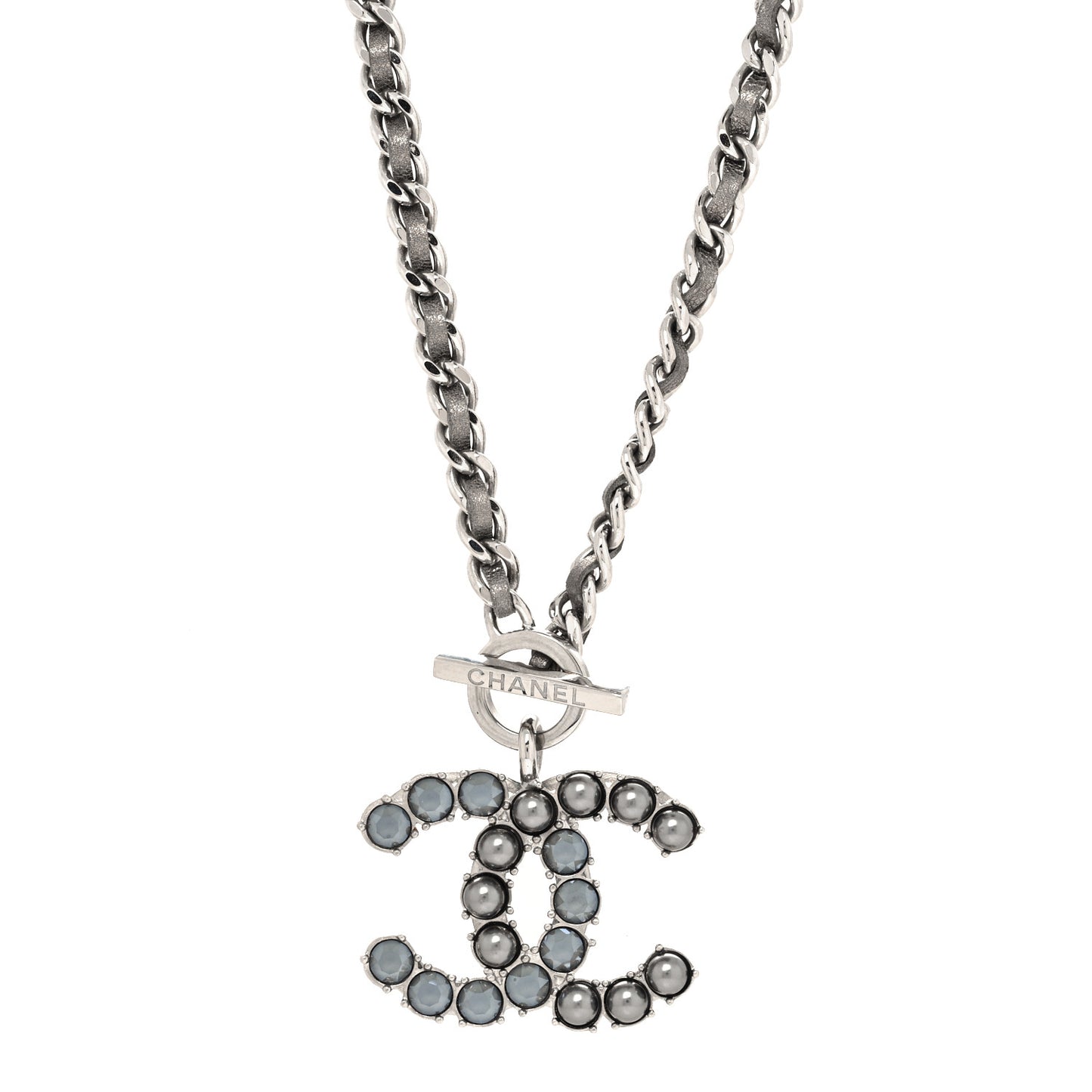 Crystal Pearl Short CC Necklace Silver Ruthenium