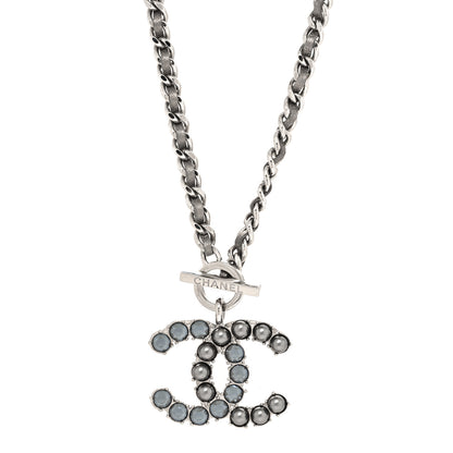 Chanel Crystal Pearl Short CC Necklace Silver Ruthenium 1 of 5