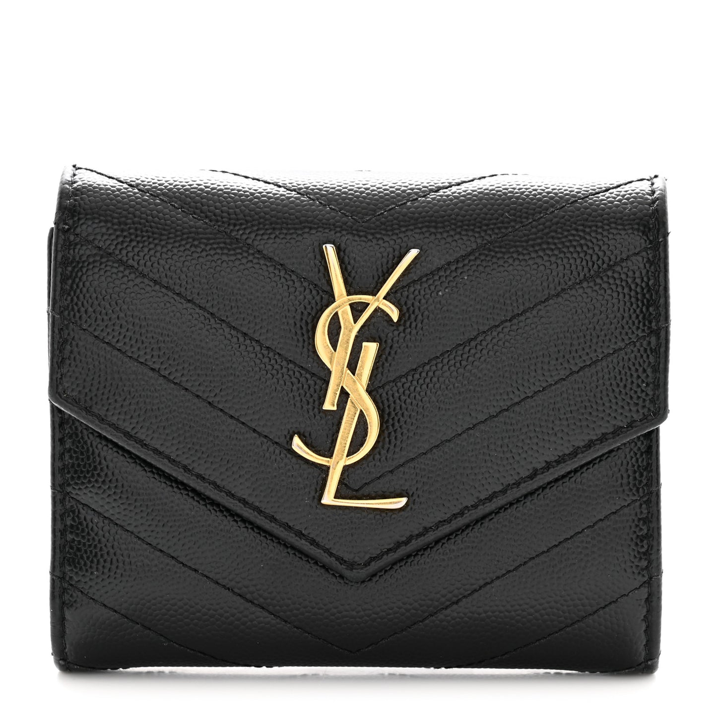 Grain De Poudre Matelasse Chevron Monogram Compact Tri Fold Wallet Black