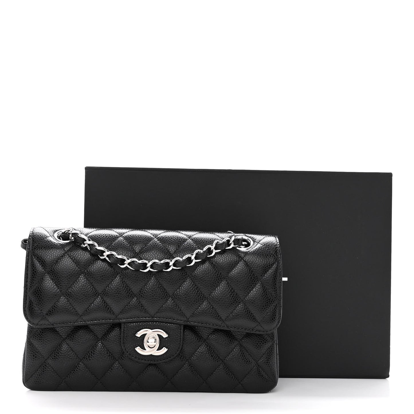 Caviar Quilted Small Double Flap Black