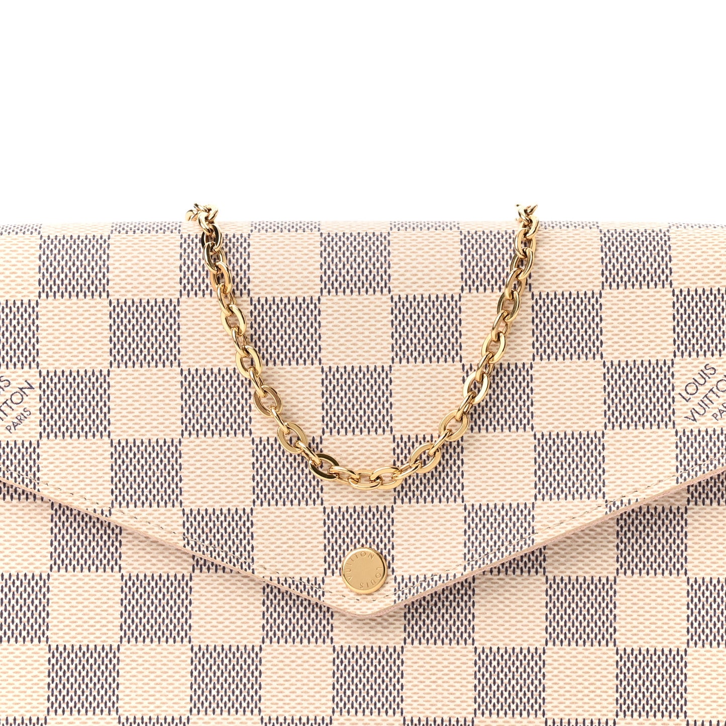 Damier Azur Pochette Felicie Chain Wallet Rose Ballerine