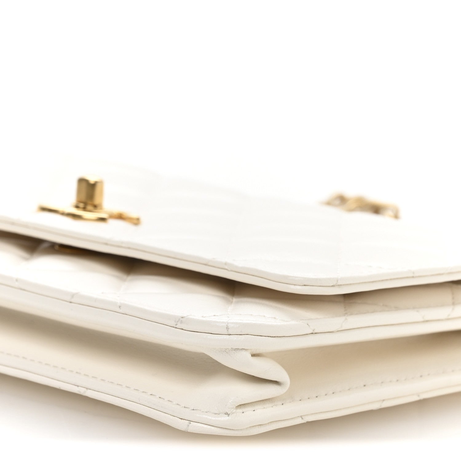 Chanel Lambskin Quilted CC Pearl Crush Wallet on Chain WOC White