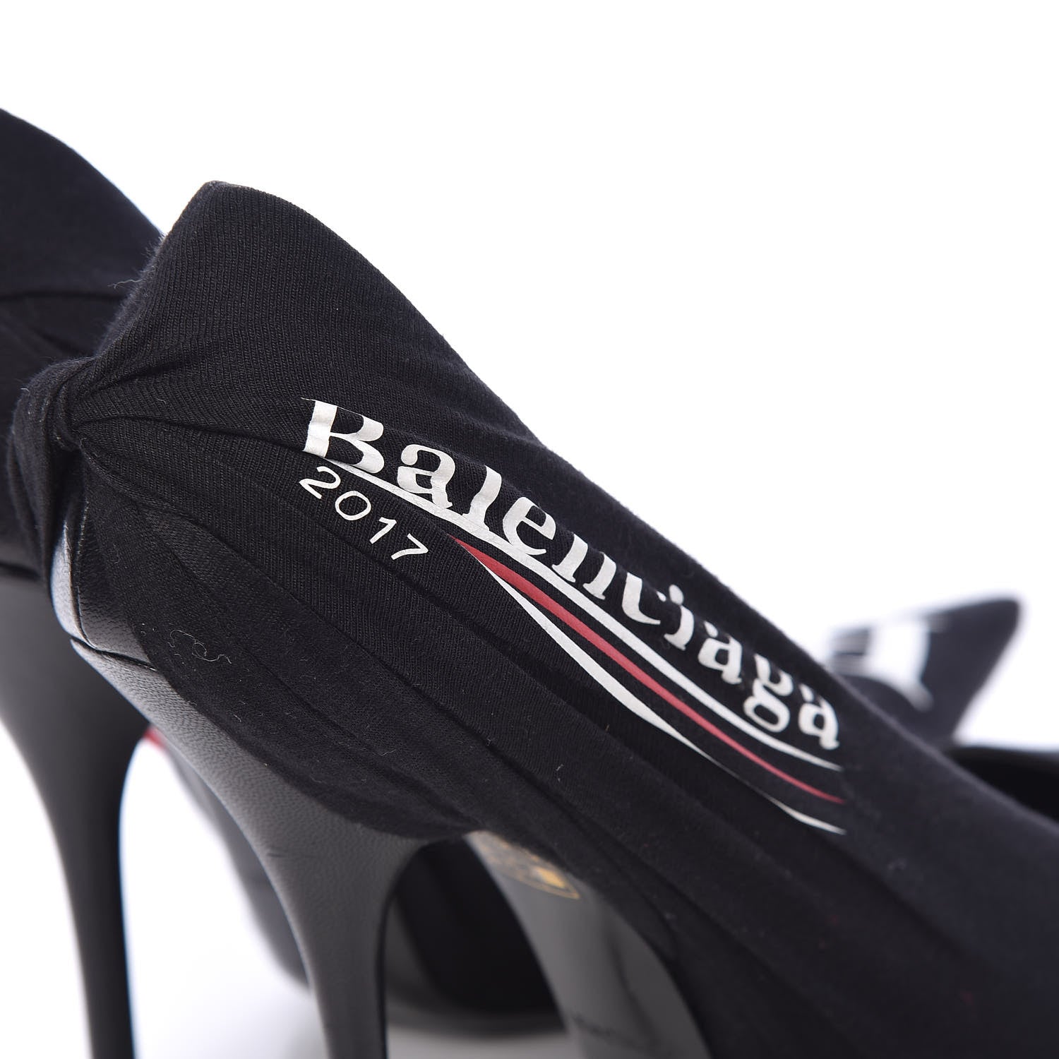 Balenciaga Jersey Crepe Political Campaign Logo Knife 115 Pointed Pumps 39 Black White Rouge 9 of 9