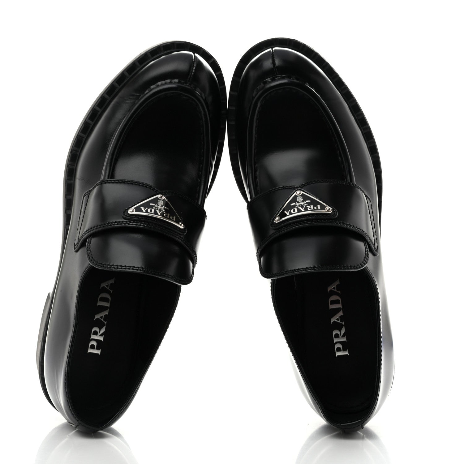 Prada Spazzolato Metal Triangle Logo 50mm Loafers 39 Black 2 of 10