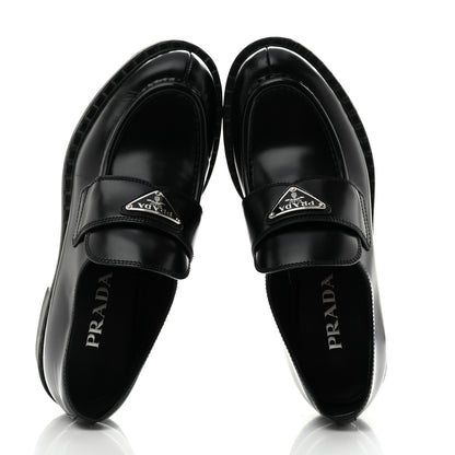 Prada Spazzolato Metal Triangle Logo 50mm Loafers 39 Black 2 of 10