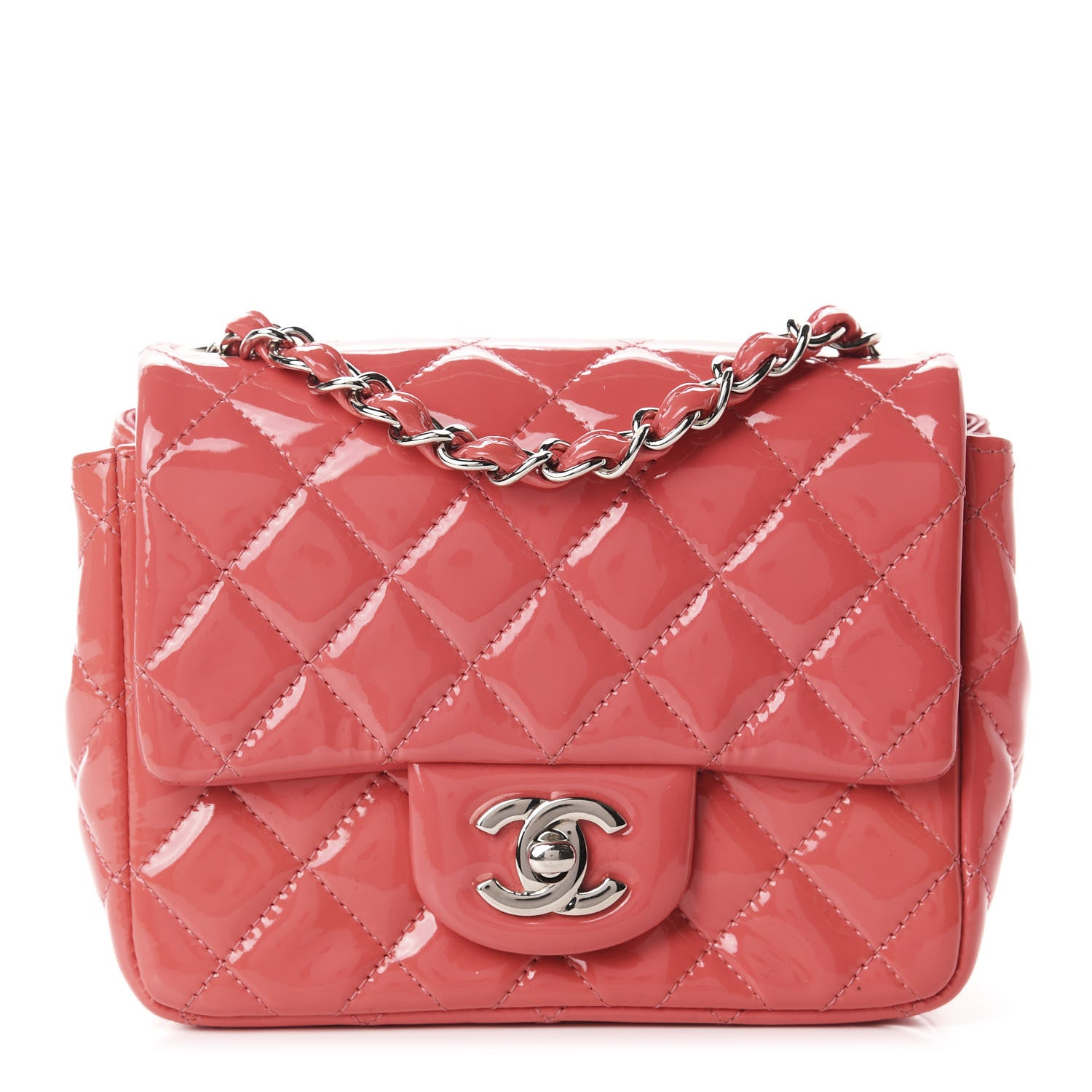 Chanel Patent Quilted Mini Square Flap Pink 1 of 11