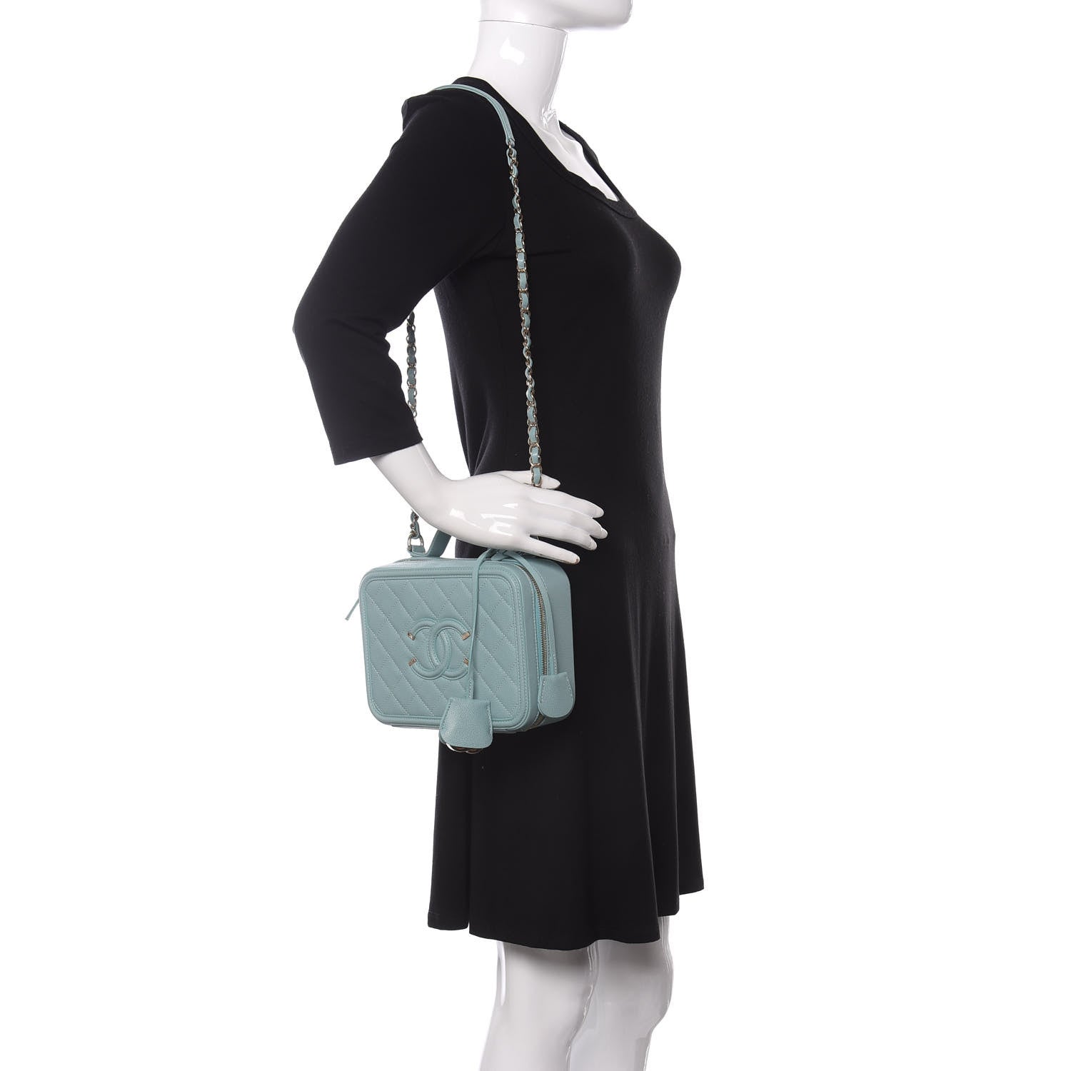 Chanel Caviar Quilted Medium CC Filigree Vanity Case Light Blue 2 of 10