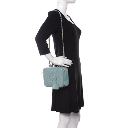 Chanel Caviar Quilted Medium CC Filigree Vanity Case Light Blue 2 of 10