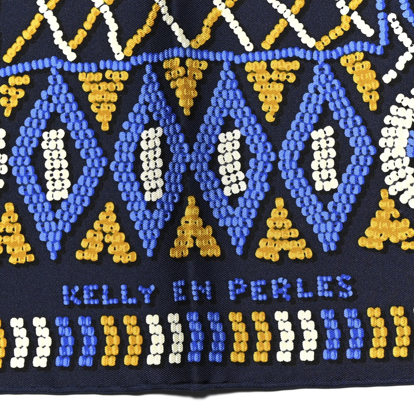 Silk Twill Kelly En Perles Giant Scarf 70 Marine Bleu Roy