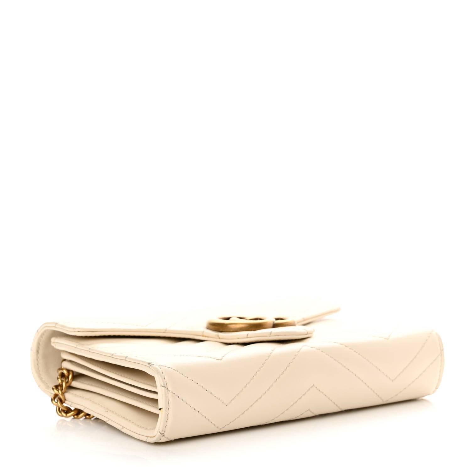 Gucci Calfskin Matelasse GG Marmont Chain Wallet Mystic White 4 of 15