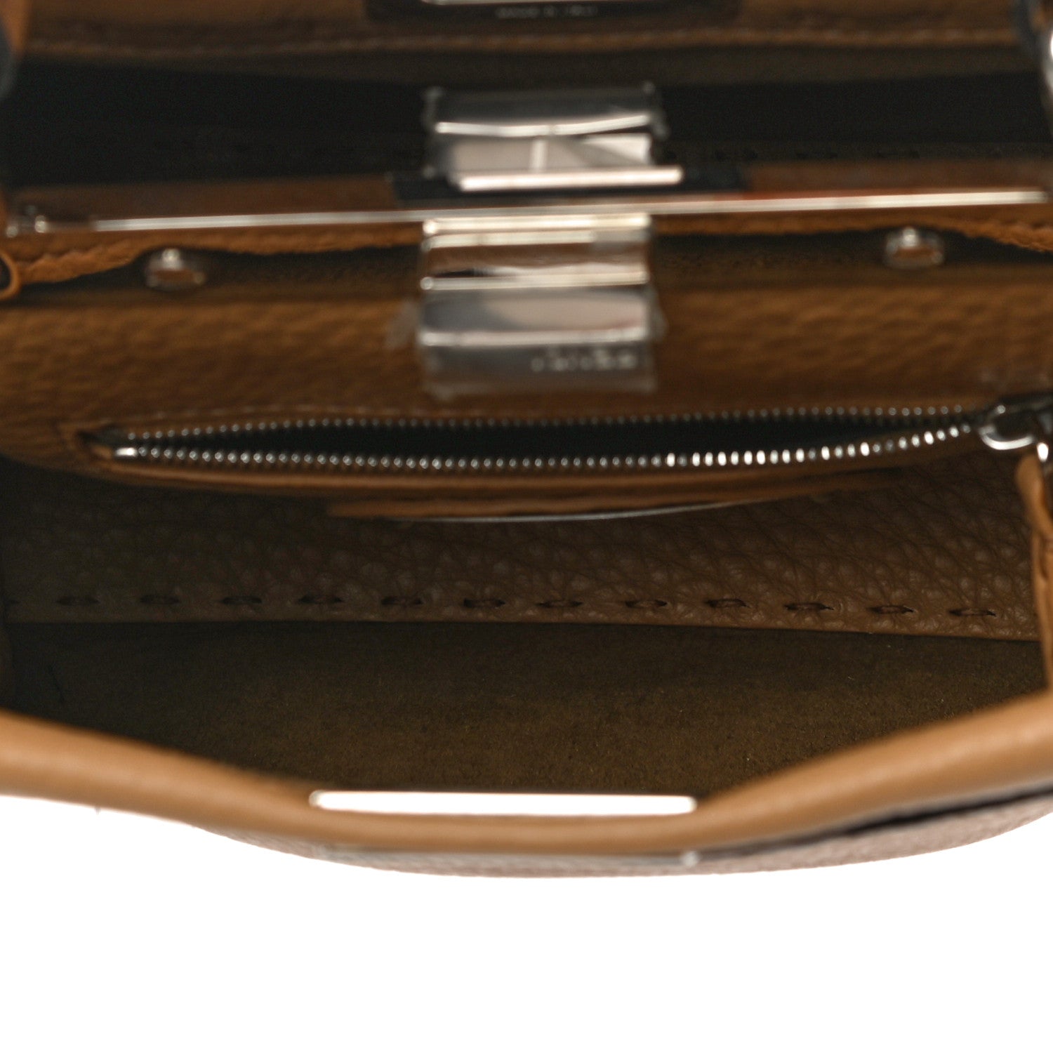 Fendi Cuoio Romano Selleria Elaphe Lace Up Mini Peekaboo Iconic Satchel Miele Scuro Natural 5 of 10