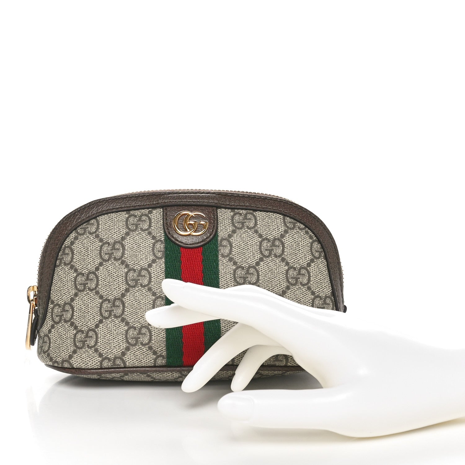 Gucci GG Supreme Monogram Textured Calfskin Web Medium Ophidia Cosmetic Case Beige Ebony New Acero 2 of 11