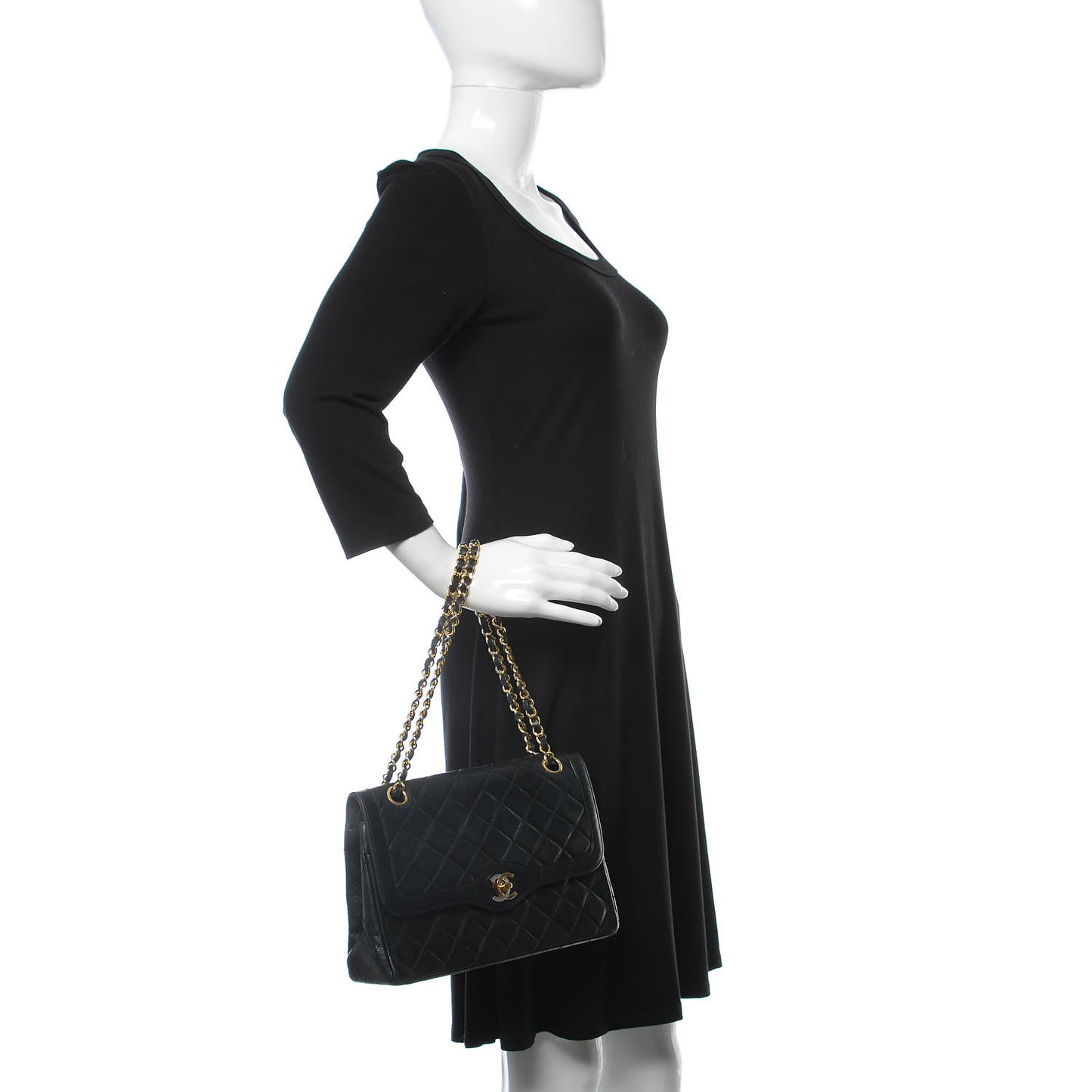 Lambskin Quilted Medium Double Flap Black