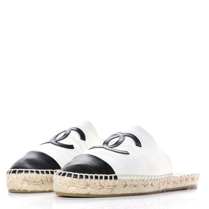 Chanel Iridescent Goatskin CC Espadrille Mules 40 Ivory Black 3 of 12