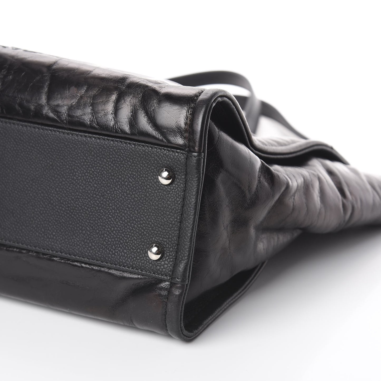 Glazed Calfskin Small Deauville Tote Black