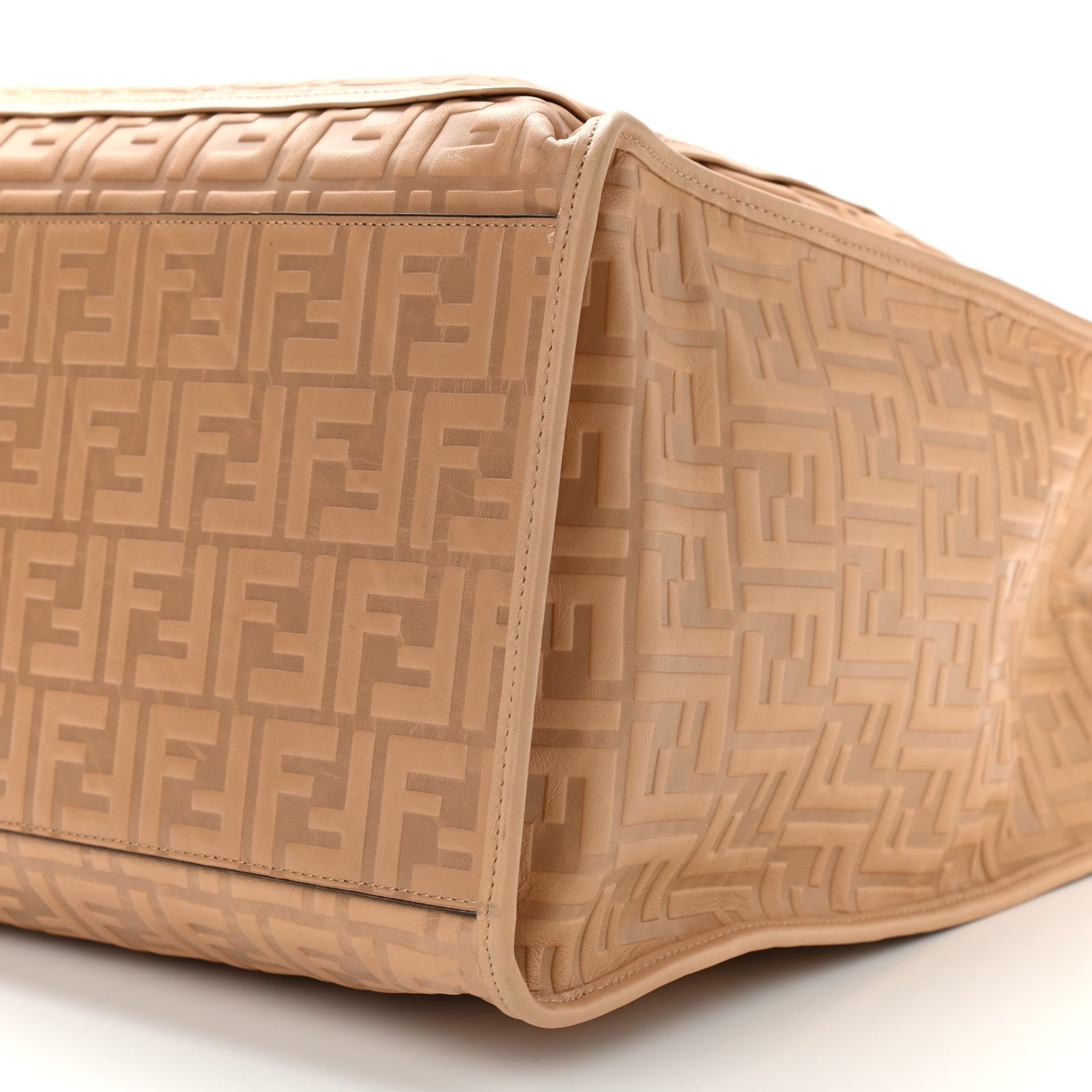 Fendi Vitello Cristallo Nature Wicker FF 1974 Embossed Large Runaway Shopper Tote Makeup 9 of 9