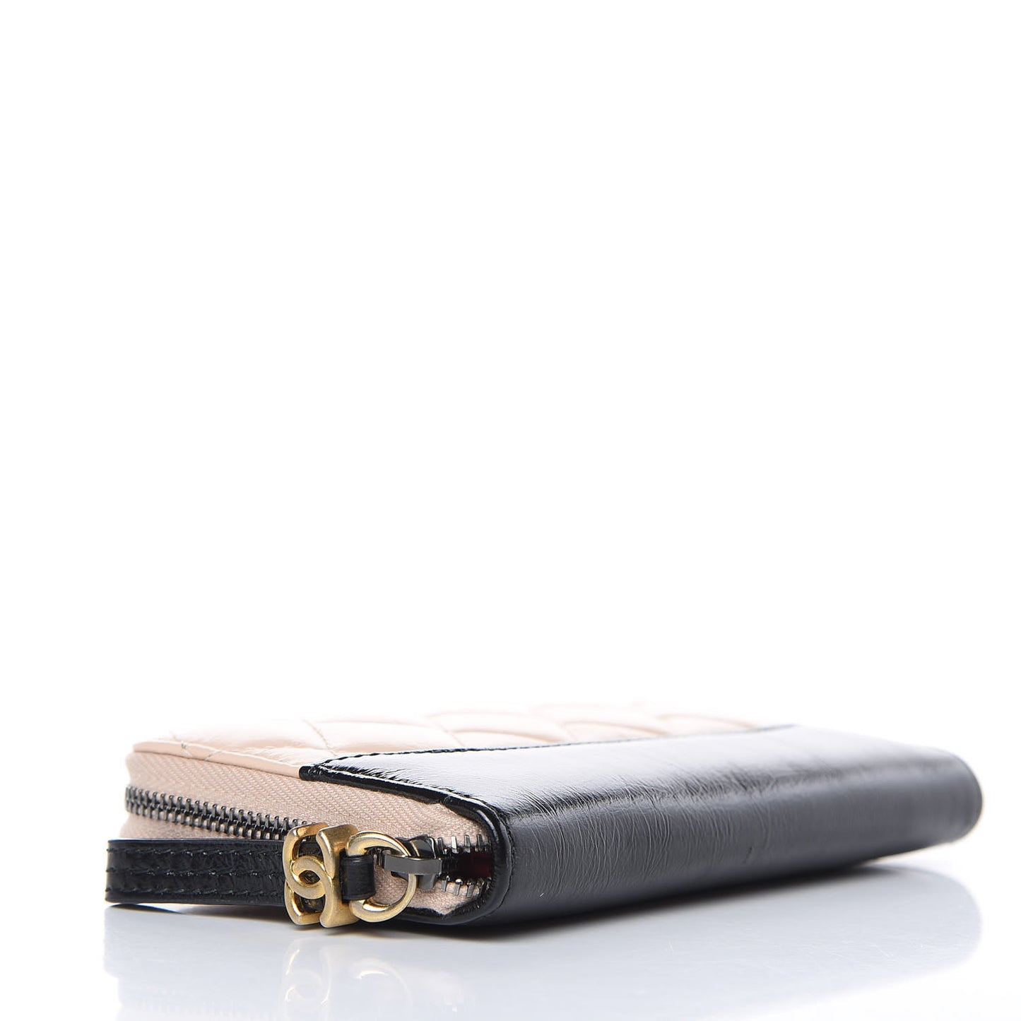 Aged Calfskin Quilted Small Gabrielle Zip Around Wallet Beige Black