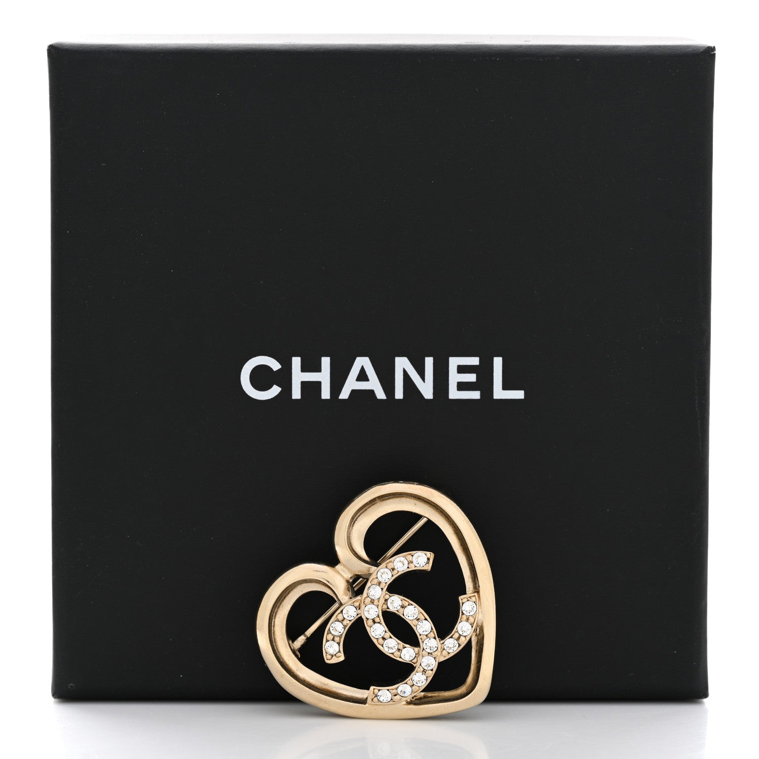 Chanel Metal Crystal CC Logo Heart Brooch Gold 5 of 5