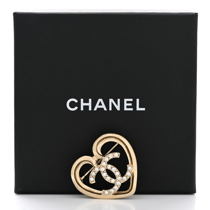 Chanel Metal Crystal CC Logo Heart Brooch Gold 5 of 5