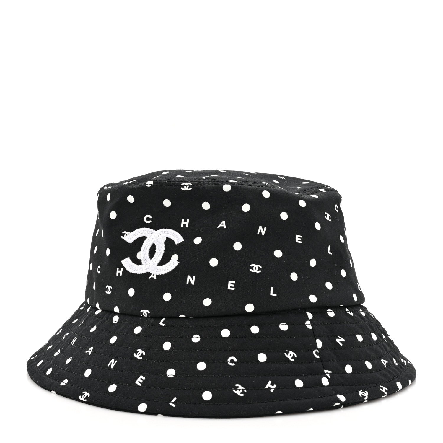 Chanel Cotton CC Polka Dot Bucket Hat L Black 1 of 8