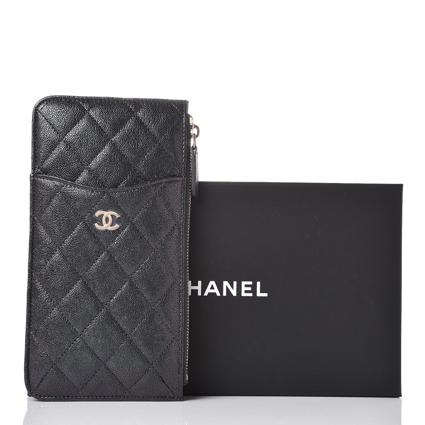 Iridescent Caviar Quilted Classic iPhone Pouch Black
