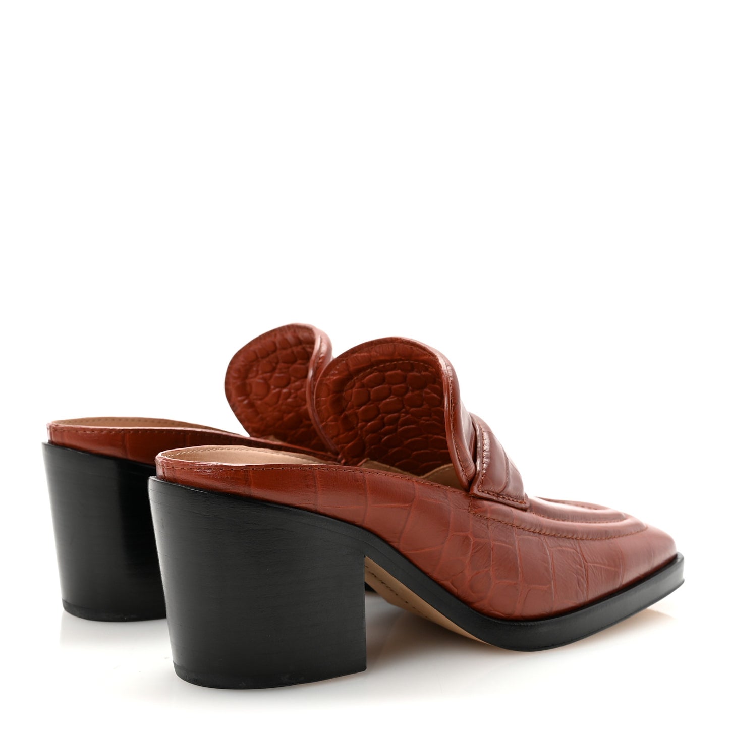Calfskin Alligator Embossed Mules 36.5 Rust