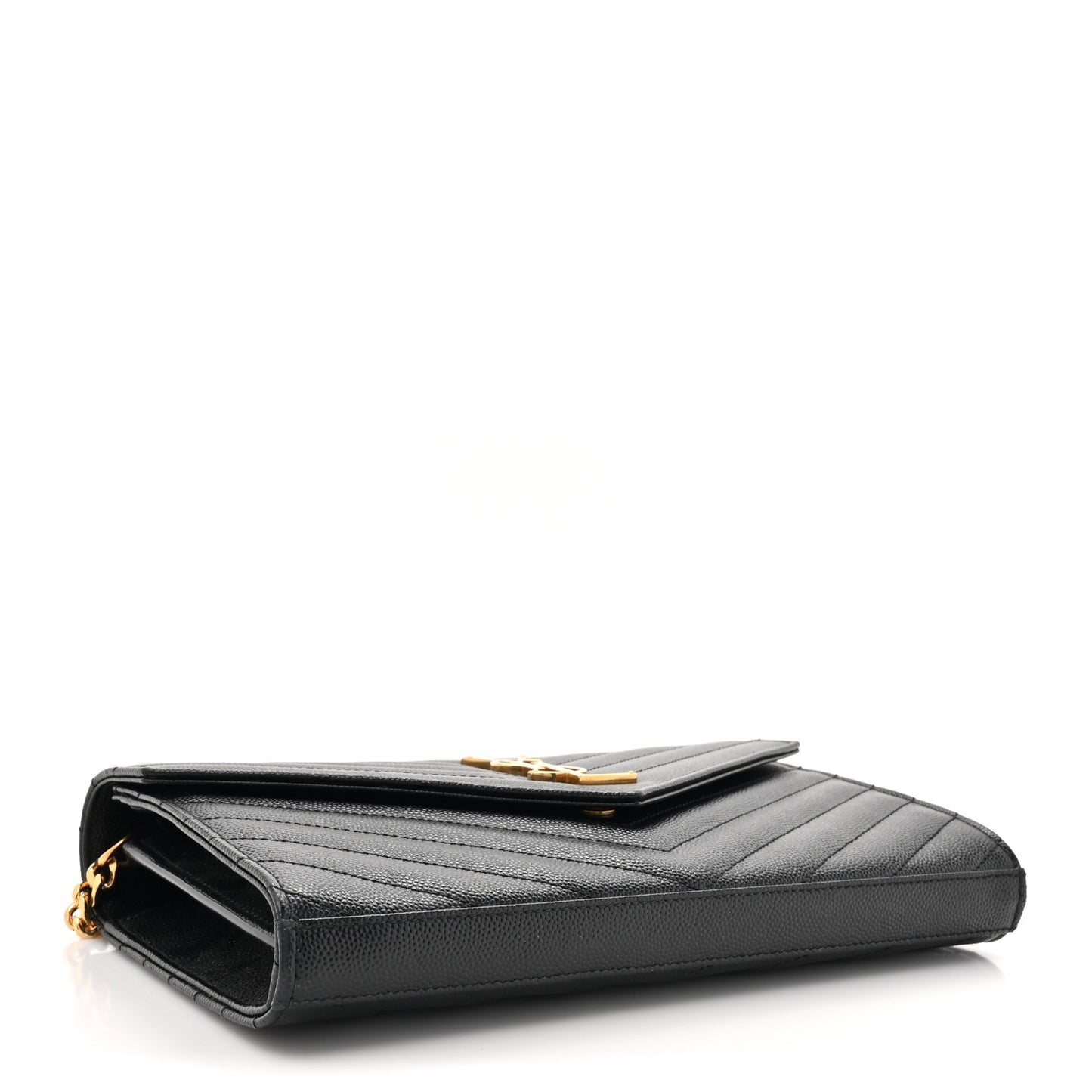 Grain De Poudre Matelasse Chevron Monogram Chain Wallet Black