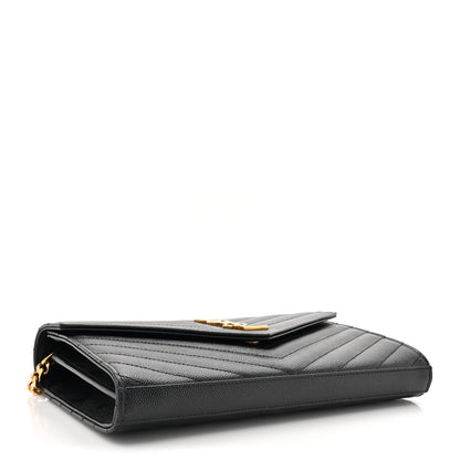 Saint Laurent Grain De Poudre Matelasse Chevron Monogram Chain Wallet Black 4 of 15