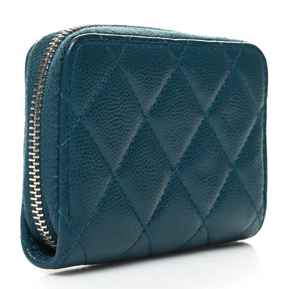 Chanel Caviar Quilted Zip Coin Purse Wallet Dark Turquoise 3 of 9