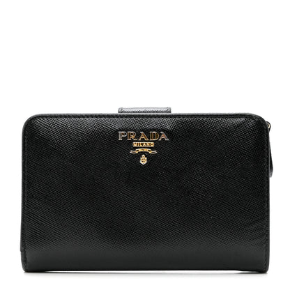Prada Saffiano Metal Compact Wallet Black 1 of 8