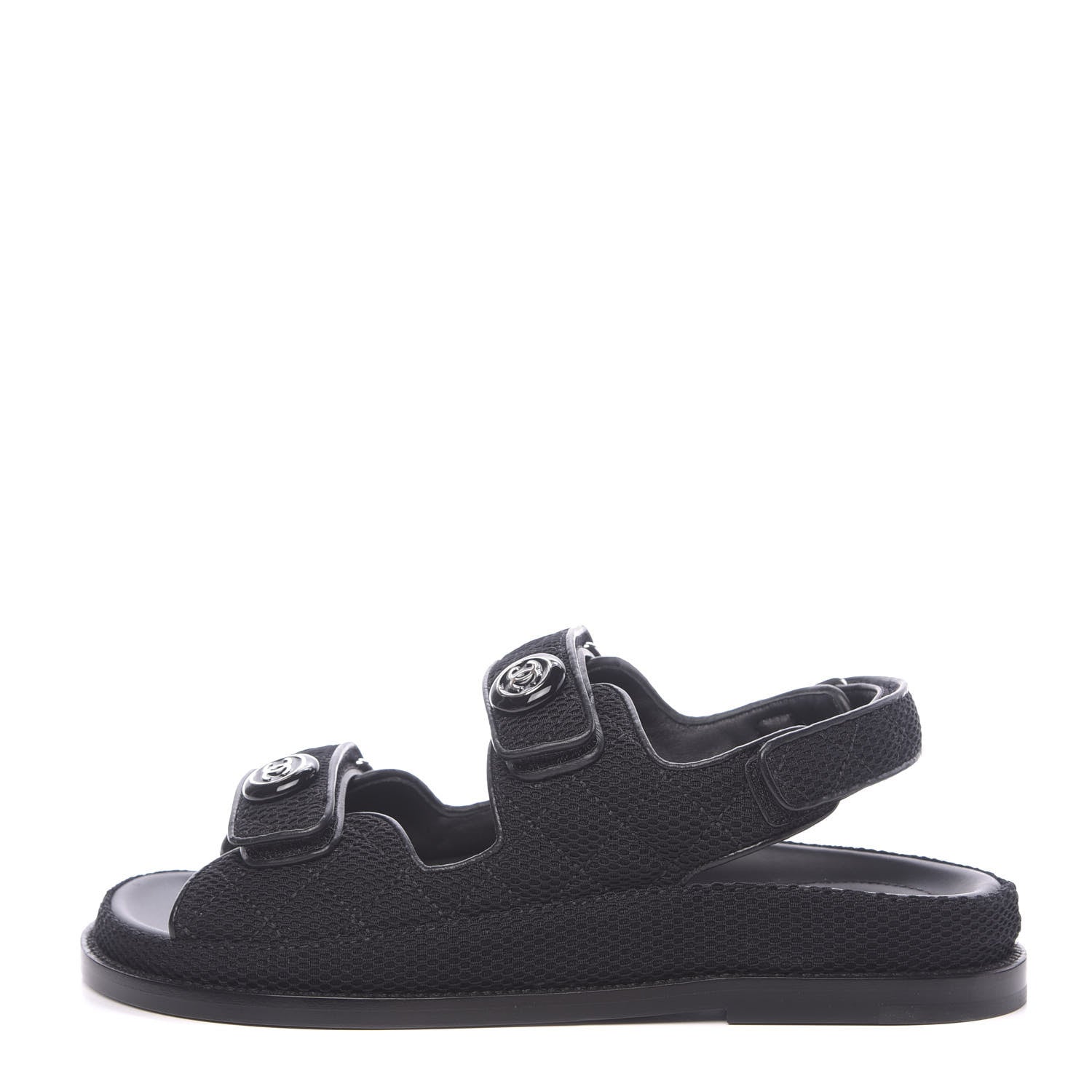 Chanel Fabric Velcro Dad Sandals 38 Black 1 of 9