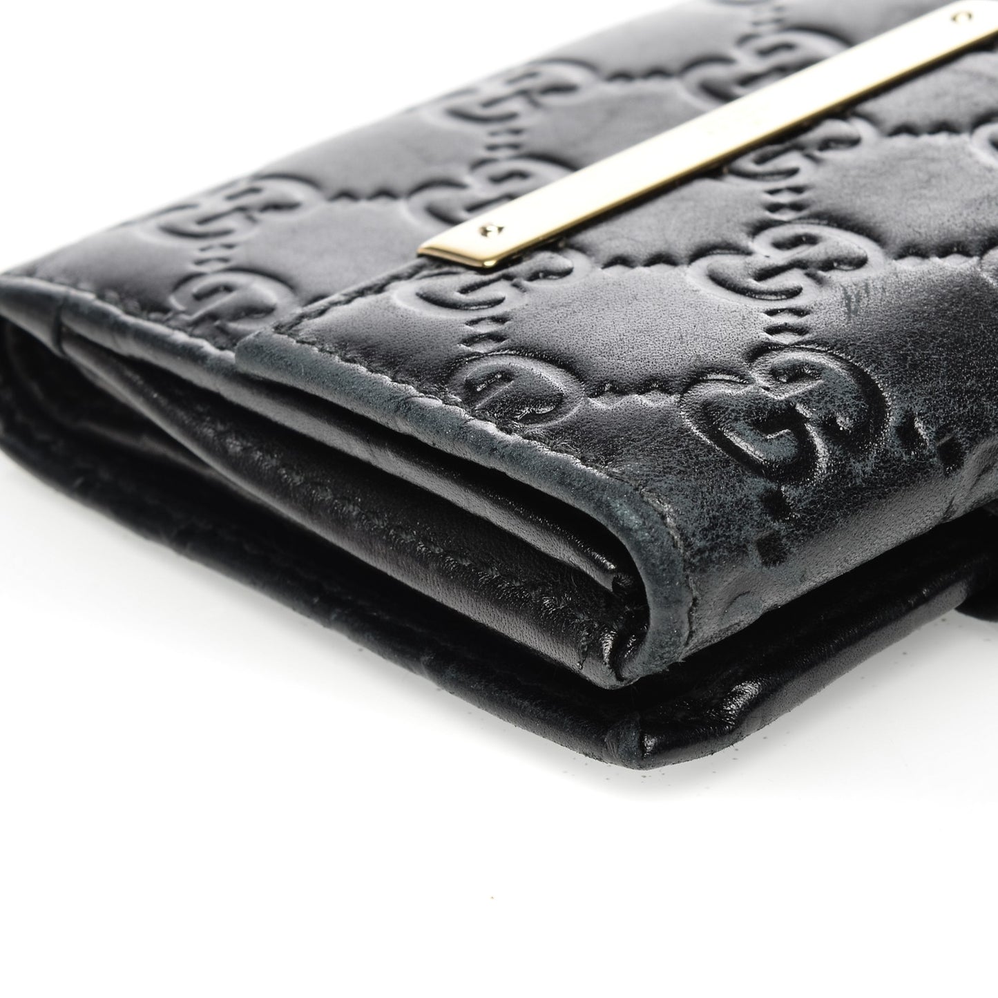 Guccissima Metal Bar French Flap Wallet Black