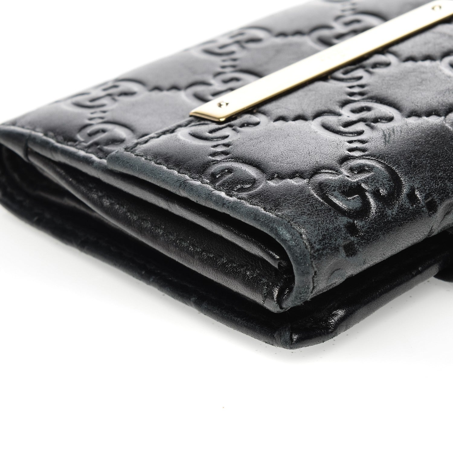 Gucci Guccissima Metal Bar French Flap Wallet Black 10 of 11