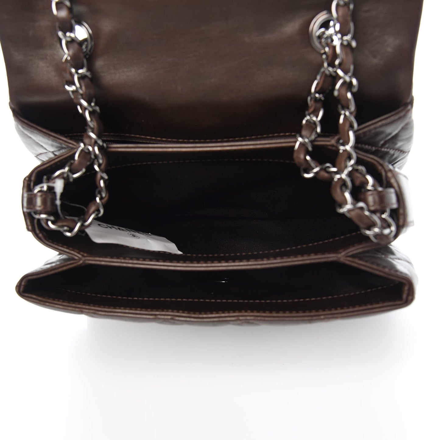 Lambskin Quilted 3 Large Flap Brown