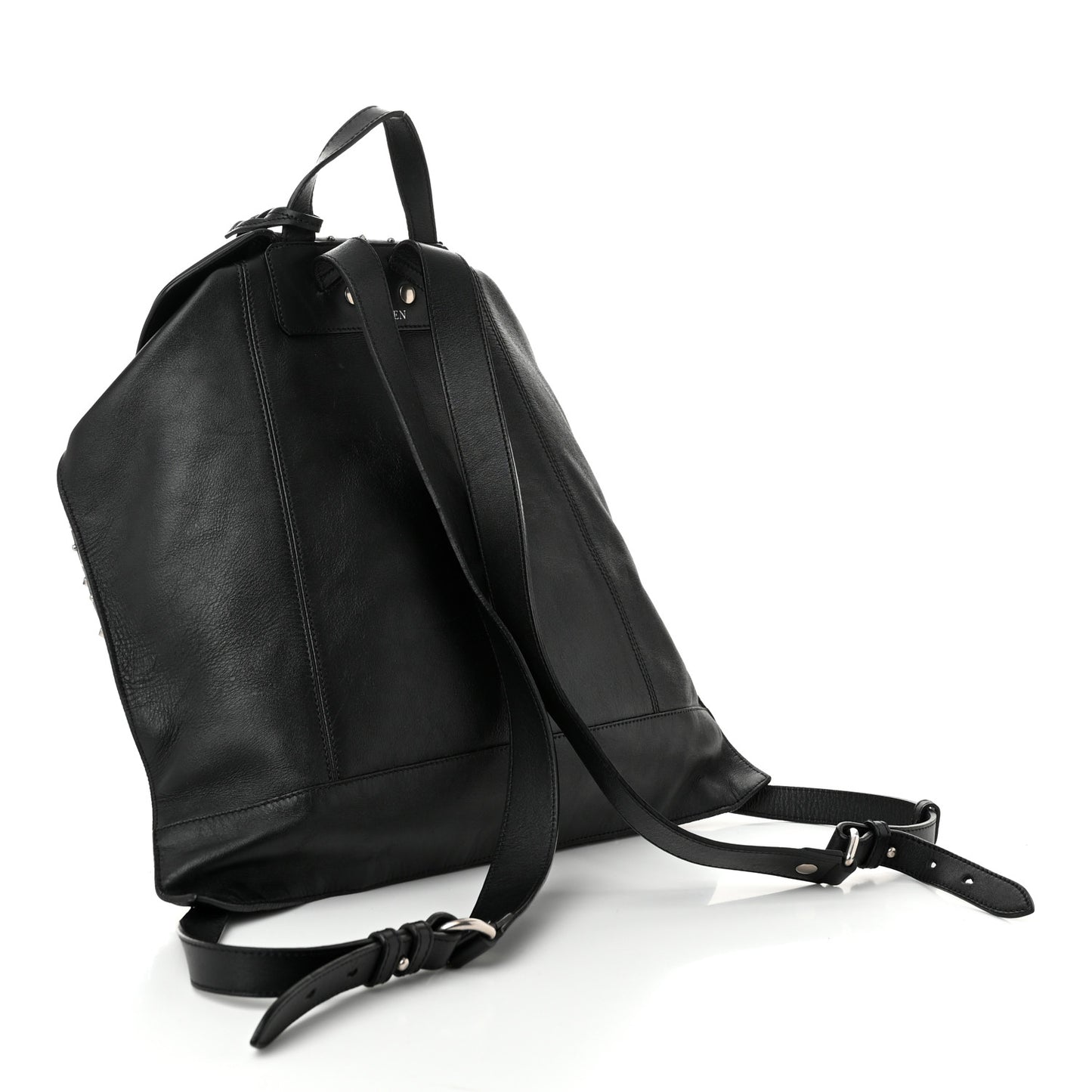 Calfskin Studded Padlock Backpack Black