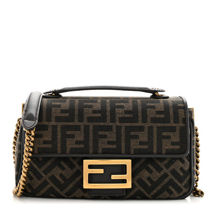 Fendi Fabric Jacquard FF 1974 Midi Chain Baguette Tobacco Moro 1 of 10