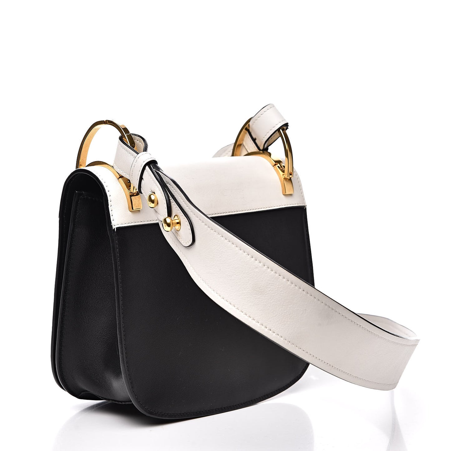 City Calfskin Pionniere Saddle Bag Black White