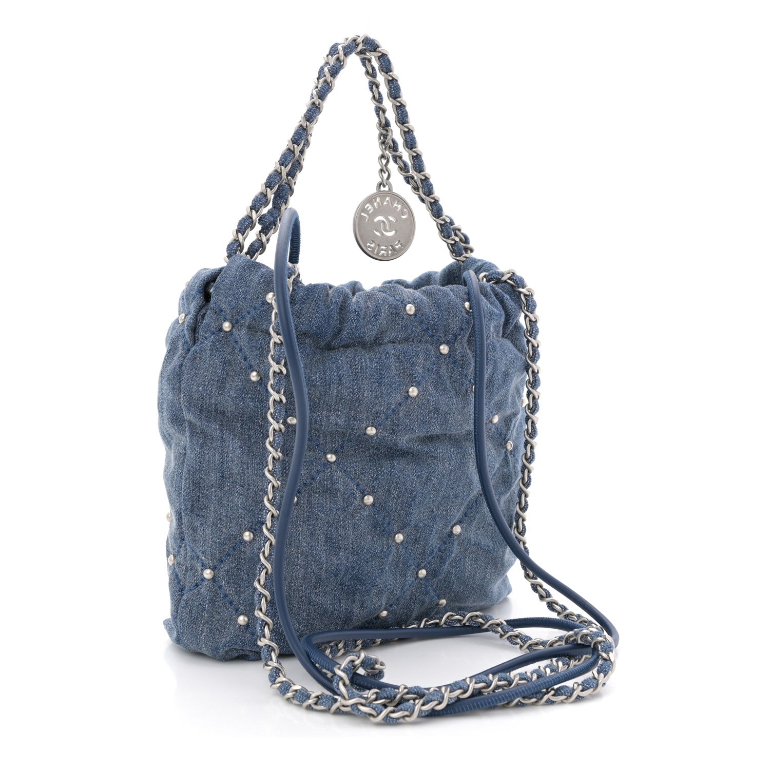 Chanel Washed Denim Quilted Studded Mini Chanel 22 Blue 3 of 10